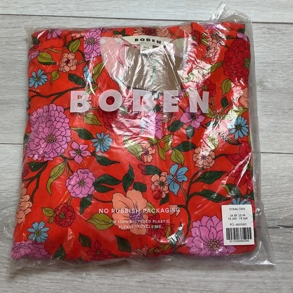 Boden ORA Floral Midi Dress Orange Pink US 4R New With Tags - Picture 5 of 9